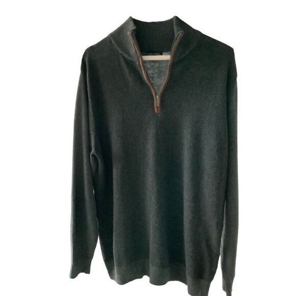 Tricots St Raphael Mens Collared LS Herringbone Charcoal Part Zip Sweater EUC M - Picture 4 of 5